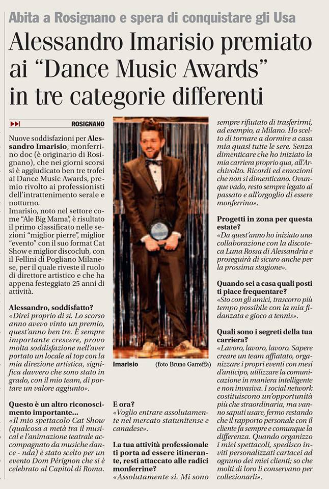 Alessandro Imarisio premiato ai “Dance Music Awards” in tre categorie differenti
