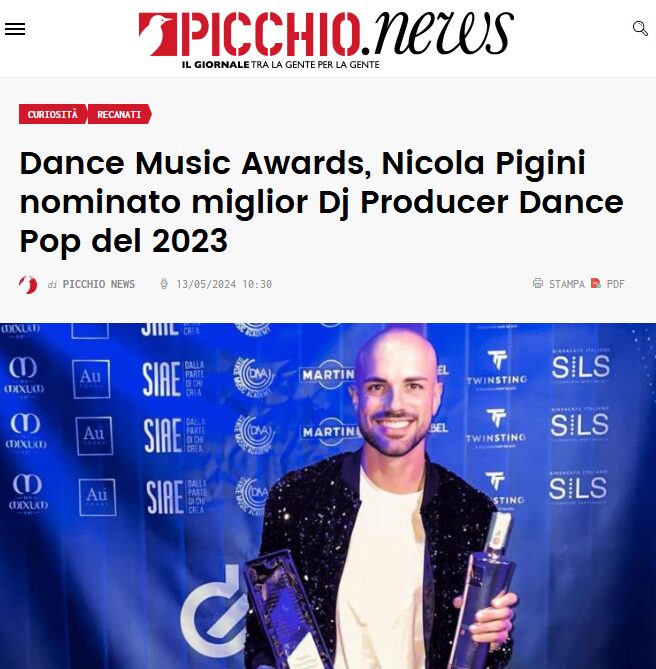 Dance Music Awards, Nicola Pigini nominato miglior Dj Producer Dance Pop del 2023