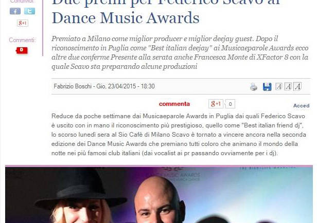 Due premi per Federico Scavo ai Dance Music Awards