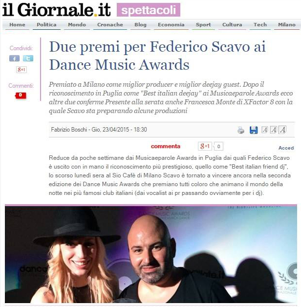 Due premi per Federico Scavo ai Dance Music Awards